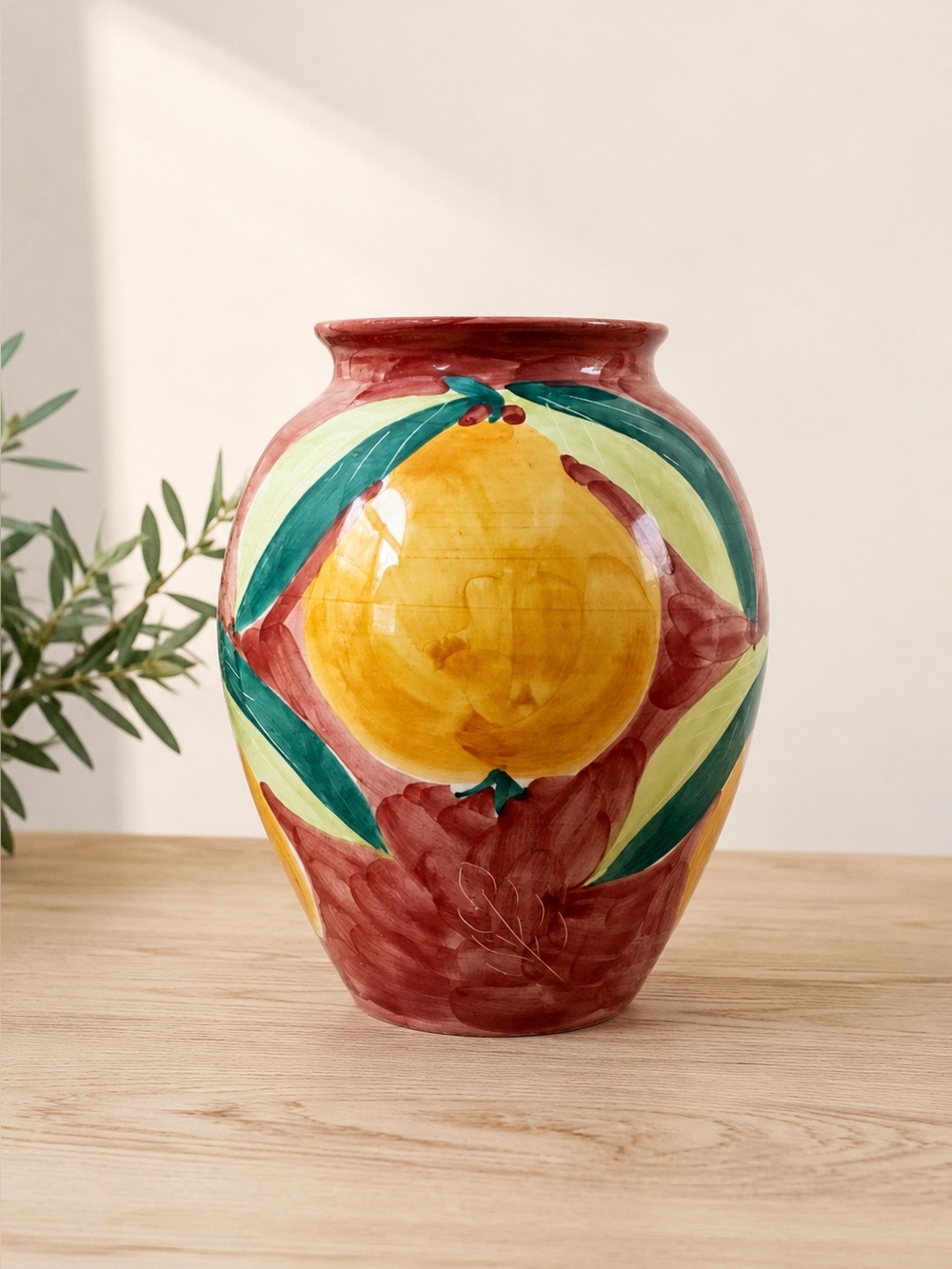 Vintage Pottery Barn Made in Italy Hand Painted Fruit Vase Tuscan Decor